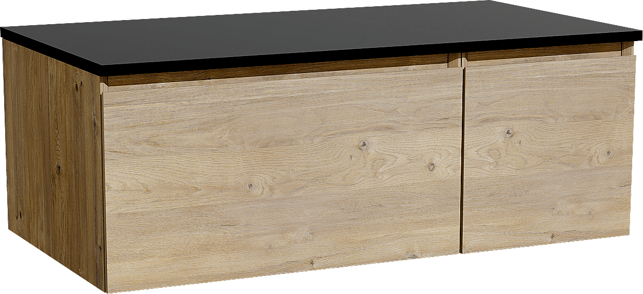 Storke Edge hängendes Möbelstück Set: 100 x 52 cm, Rohe Eiche, mit Panton Einzel Waschtischplatte, Pulverbeschichtetes MDF Schwarz matt
