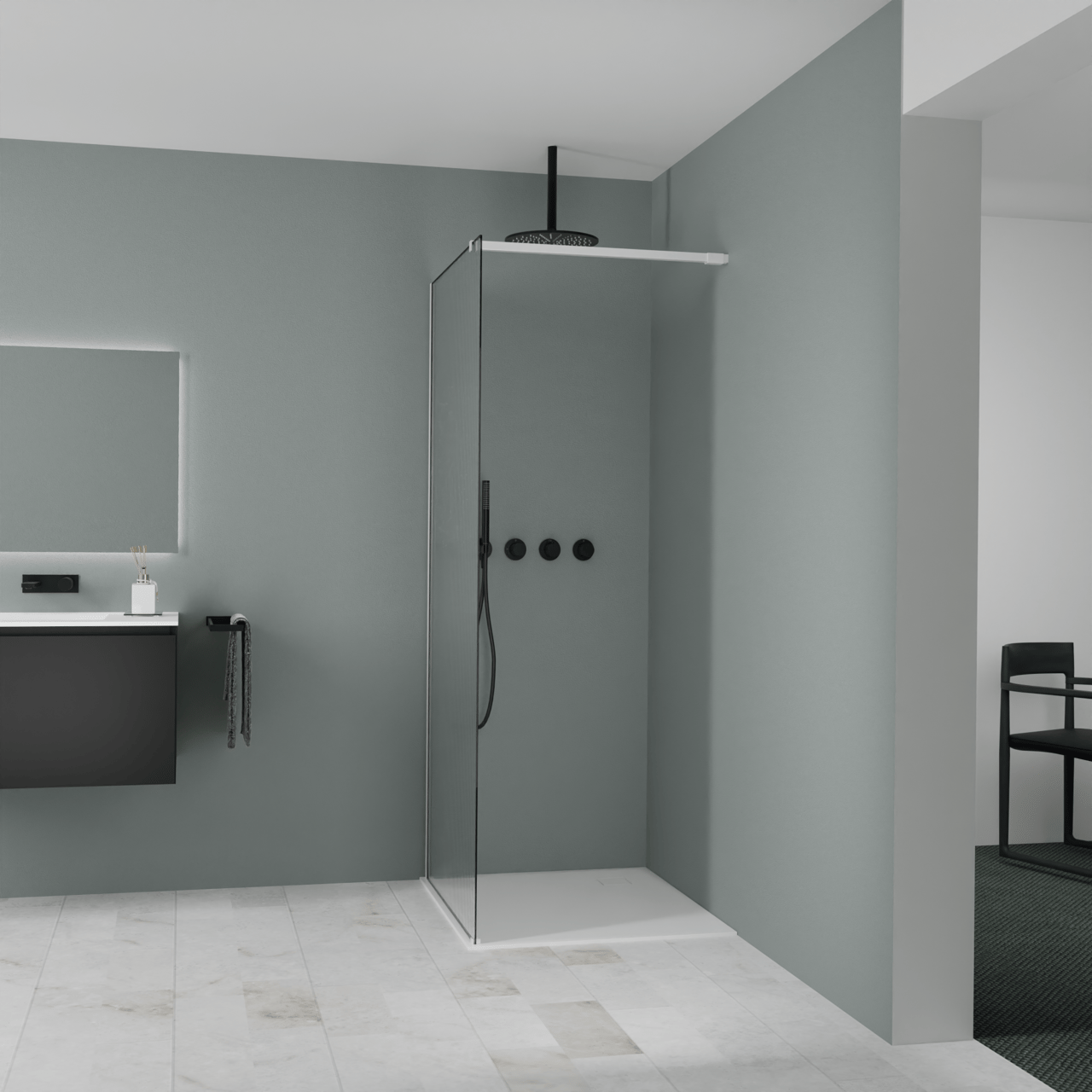 Balmani Modular Walk-In Dusche: 90 x 200 cm, Ribs, inklusive Coating, Profil Weiß matt