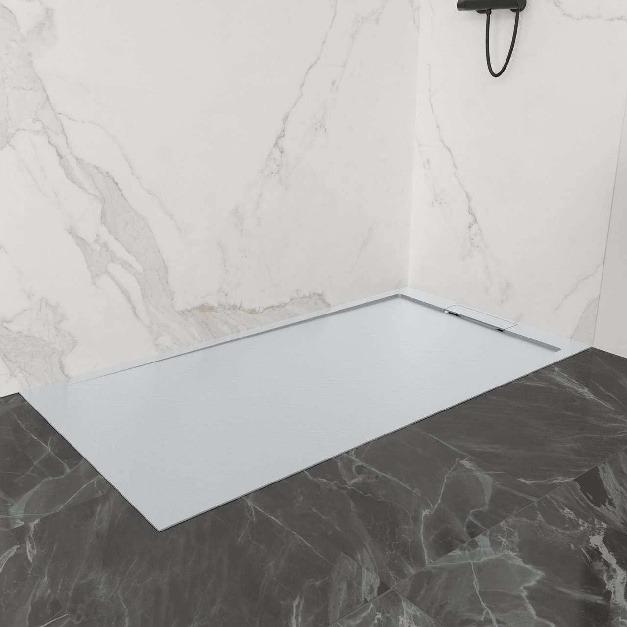 Balmani Indus receveur de douche 160 x 80 cm marbre composite gris clair texture ardoise