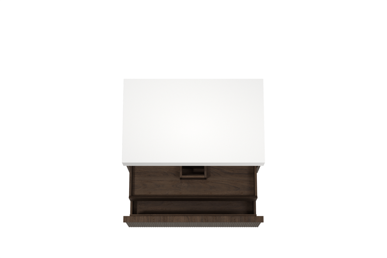 Balmani Forma zwevend badkamermeubel 90 x 55 cm gerookte eik met Dominus enkel tablet in solid surface mat wit, Verticale symmetrische rechte ribbel