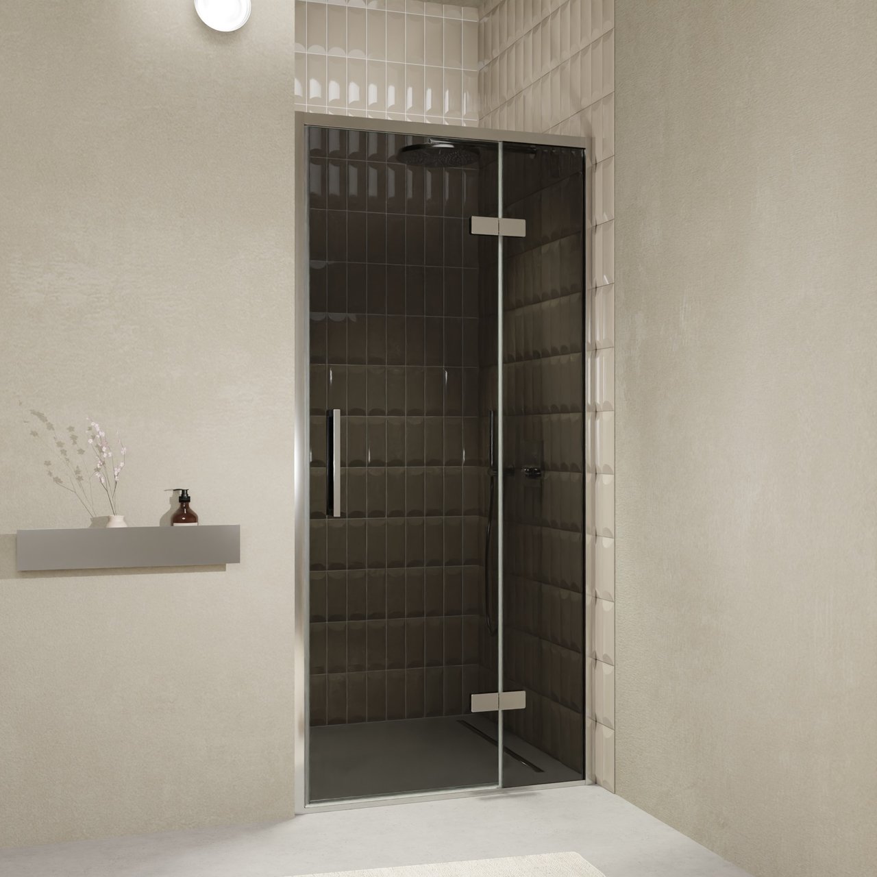 Balmani Senses Design douche draaideur rechts 100 cm x 210 cm Rookglas, Chroom profielen