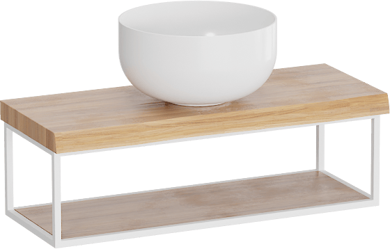 Balmani Life Edge Mini tablette 55 x 22,50 cm teck avec Bowl vasque à poser en Solid Surface blanc mat