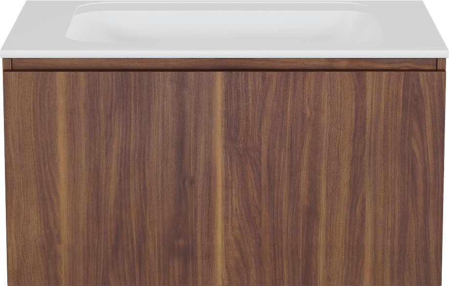 Balmani Sfera by Lucida meuble salle de bains suspendu 90 x 55 cm noyer américain avec Tablo Strada plan simple en marbre composite blanc mat