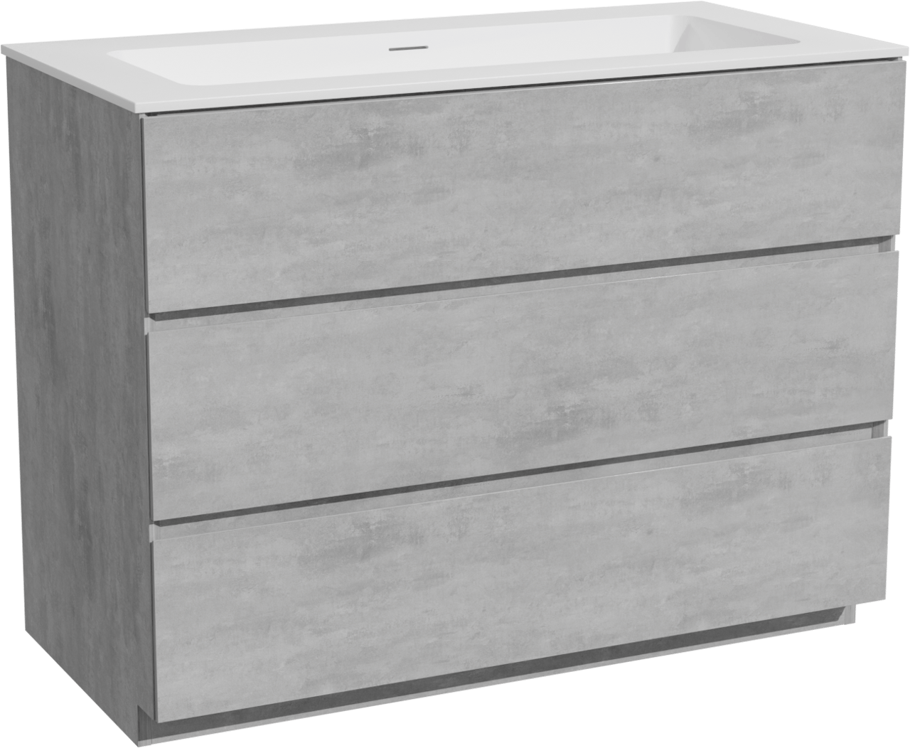 Storke Edge freistehendes Möbelstück Set: 105 x 52 cm, Beton dunkelgrau, mit Mata Einzelwaschtisch für 2 Armaturenlöcher, Solid Surface Weiß matt