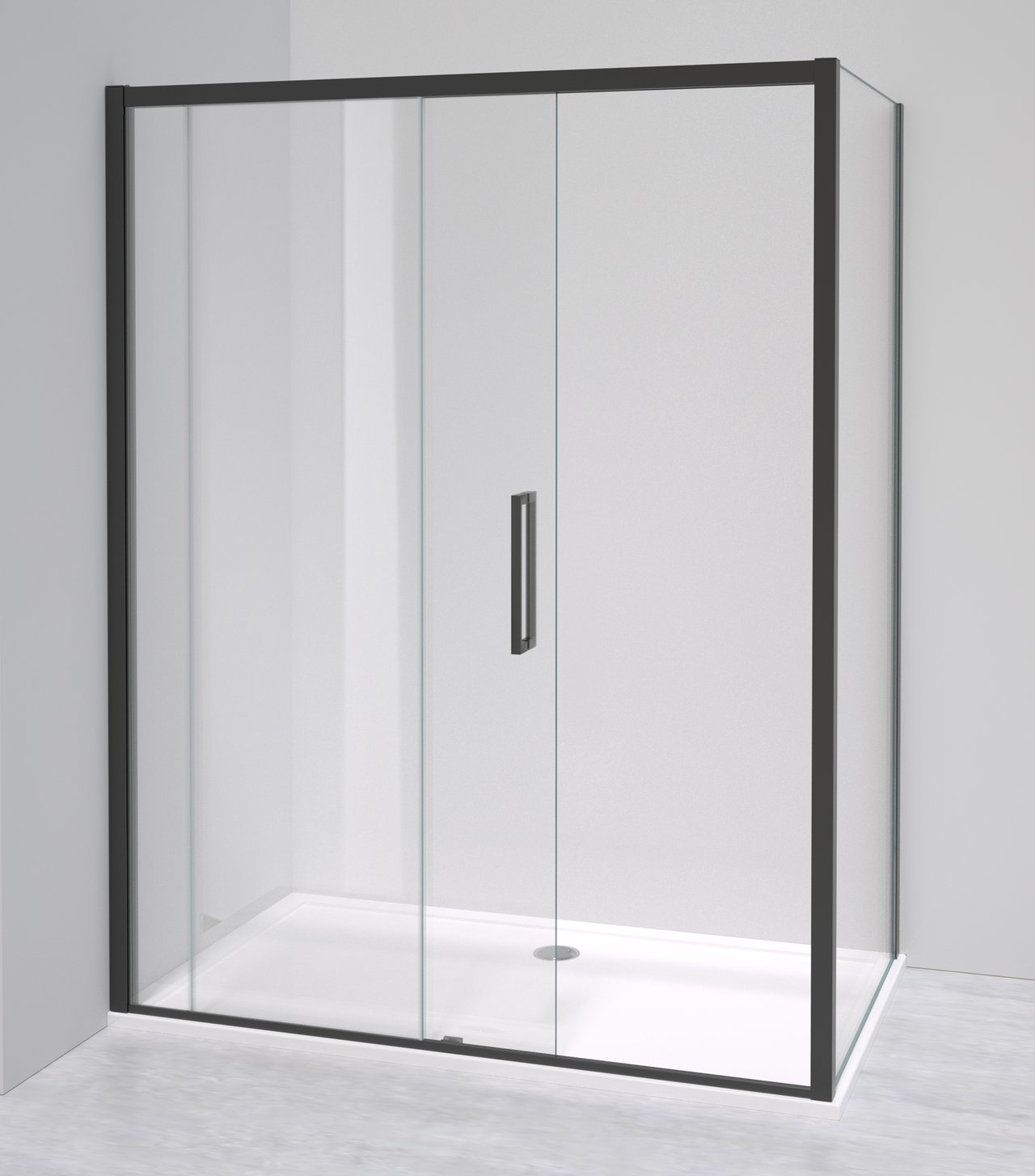 Luca Varess Senses paroi de douche avec porte coulissante et paroi latérale fixe 90 x 160 cm verre transparent profil noir mat