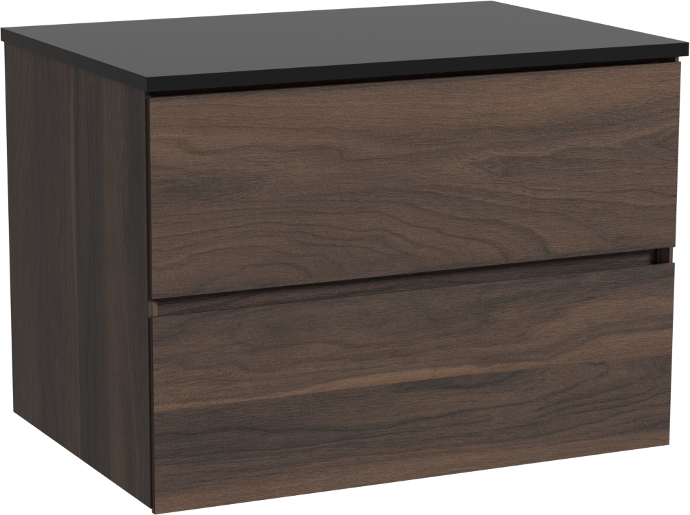 Storke Edge zwevend badkamermeubel 75 x 52 cm notelaar met Panton enkel tablet in gepoedercoate mdf mat zwart