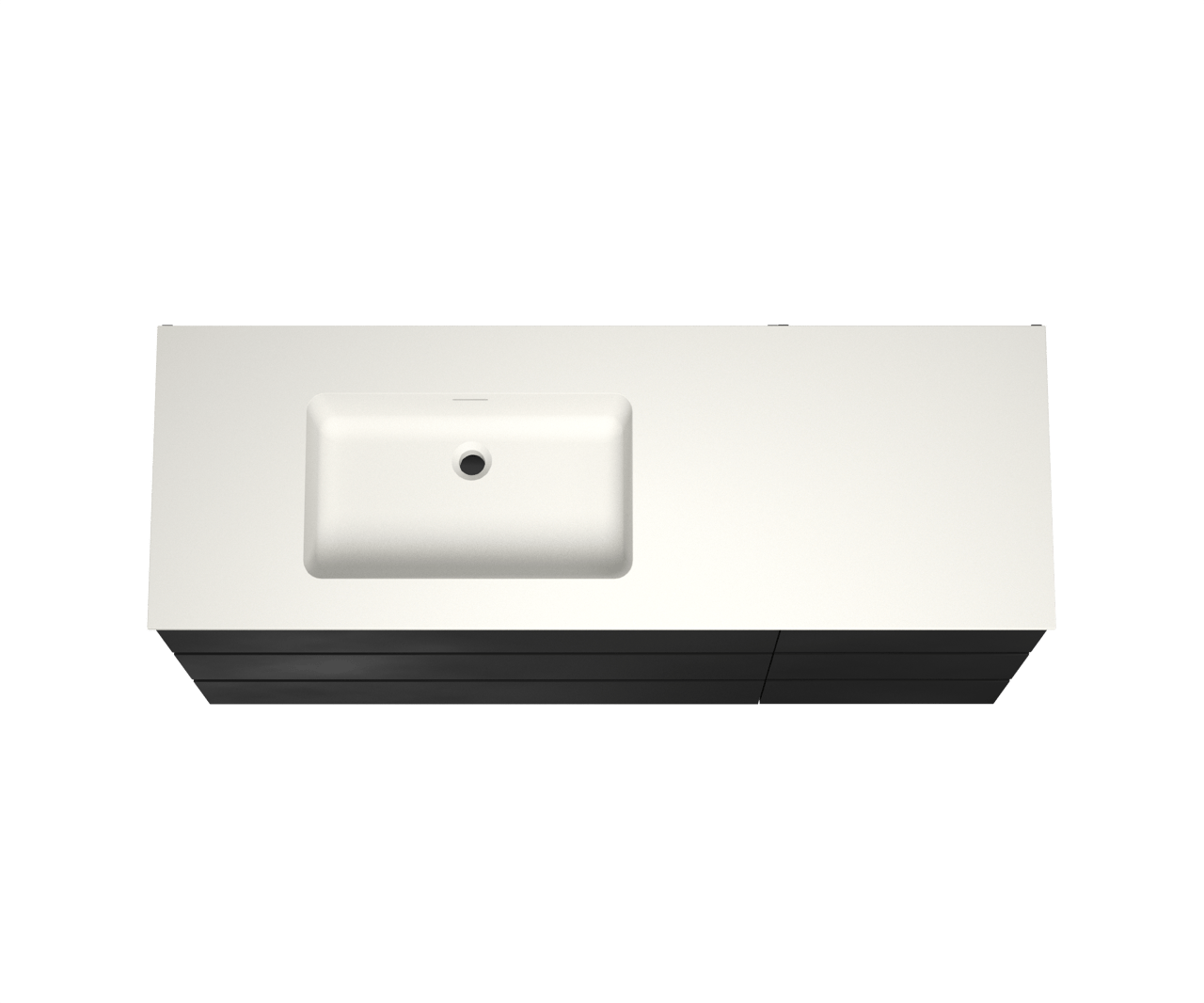 Storke Edge staand badmeubel 150 x 52 cm mat zwart met Mata asymmetrisch linkse wastafel in matte Solid Surface
