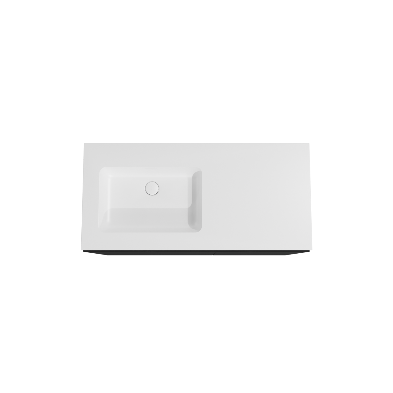 Storke Edge meuble salle de bains à poser 110 x 52 cm noir mat avec Mata plan vasque asymétrique à gauche en solid surface blanc mat