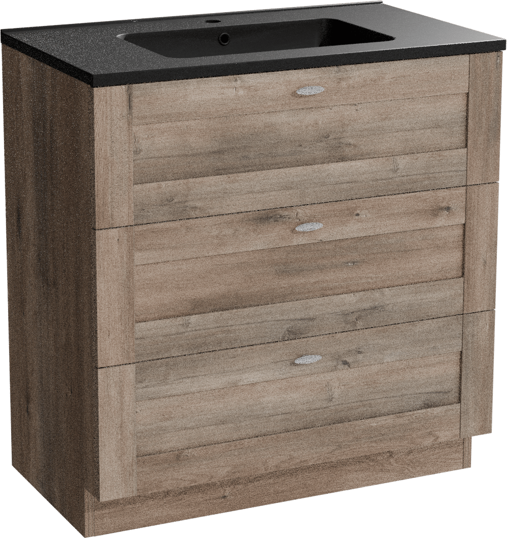 Linie Classo staand badkamermeubel 80 x 46 cm grijze eik met Vano enkele wastafel in composietmarmer mat zwart