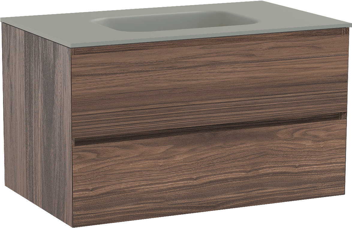 Balmani Mitra zwevend badmeubel 90 x 55 cm notenhout met Tablo Arcato enkele wastafel in solid surface steengrijs