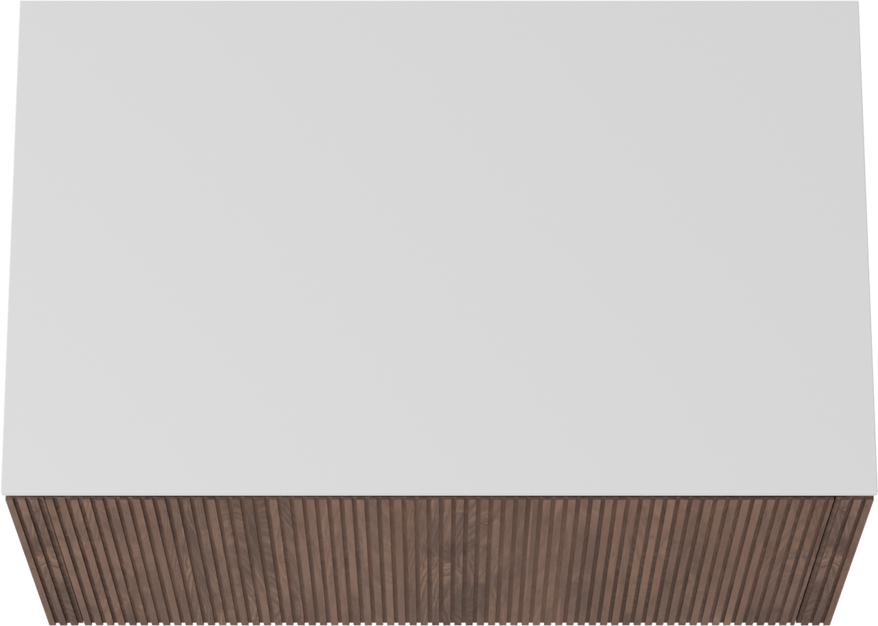 Balmani Eclips meuble salle de bains suspendu 90 x 55 cm Noyer américain avec Stretto tablette simple en Solid Surface blanc mat, Nervure droite symétrique verticale