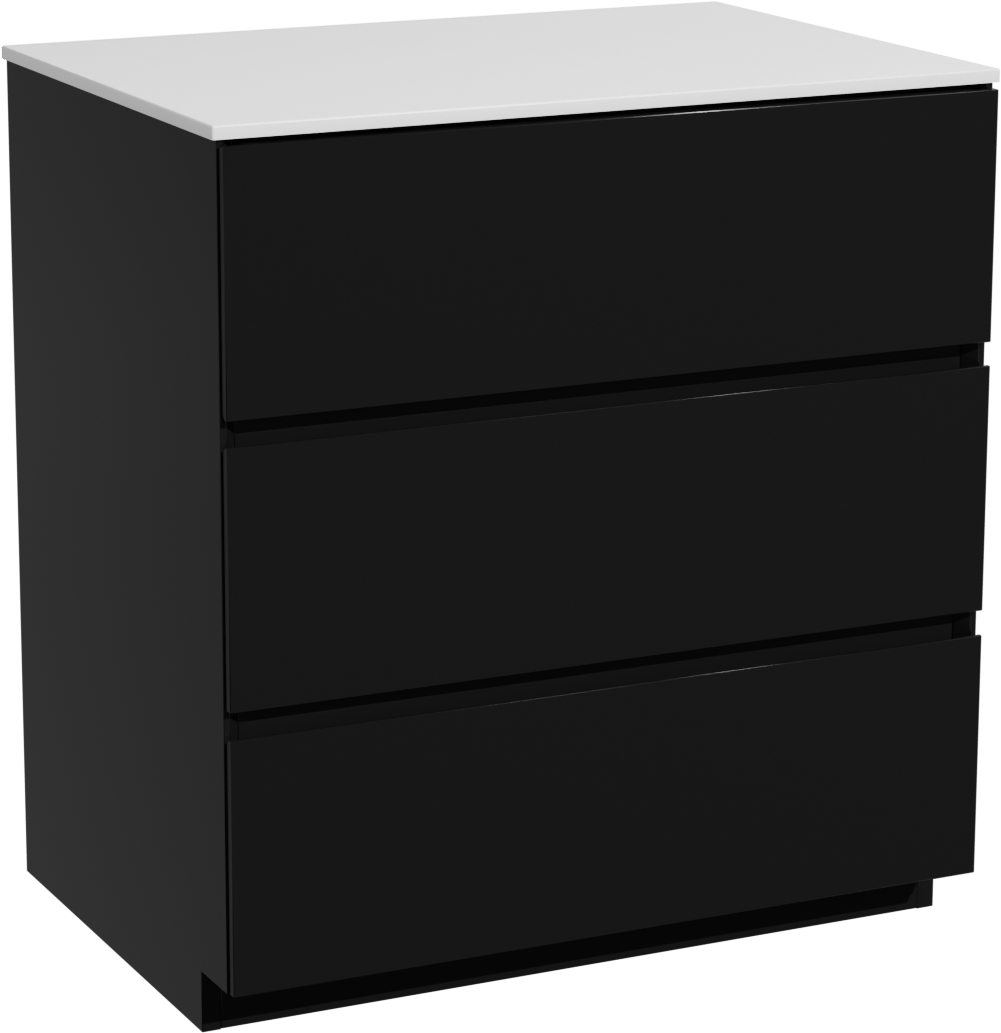 Storke Edge freistehendes Möbelstück Set: 75 x 52 cm, Schwarz matt, mit Tavola Einzel Waschtischplatte, Solid Surface Weiß matt