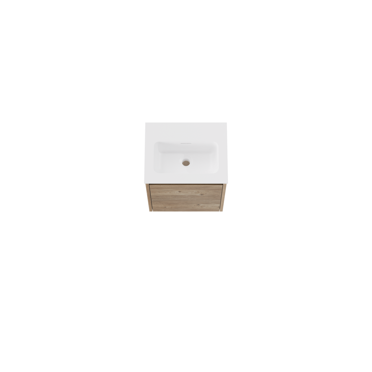 Storke Seda meuble salle de bains suspendu 45 x 35 cm chêne brut avec Mata plan simple en Solid Surface blanc mat