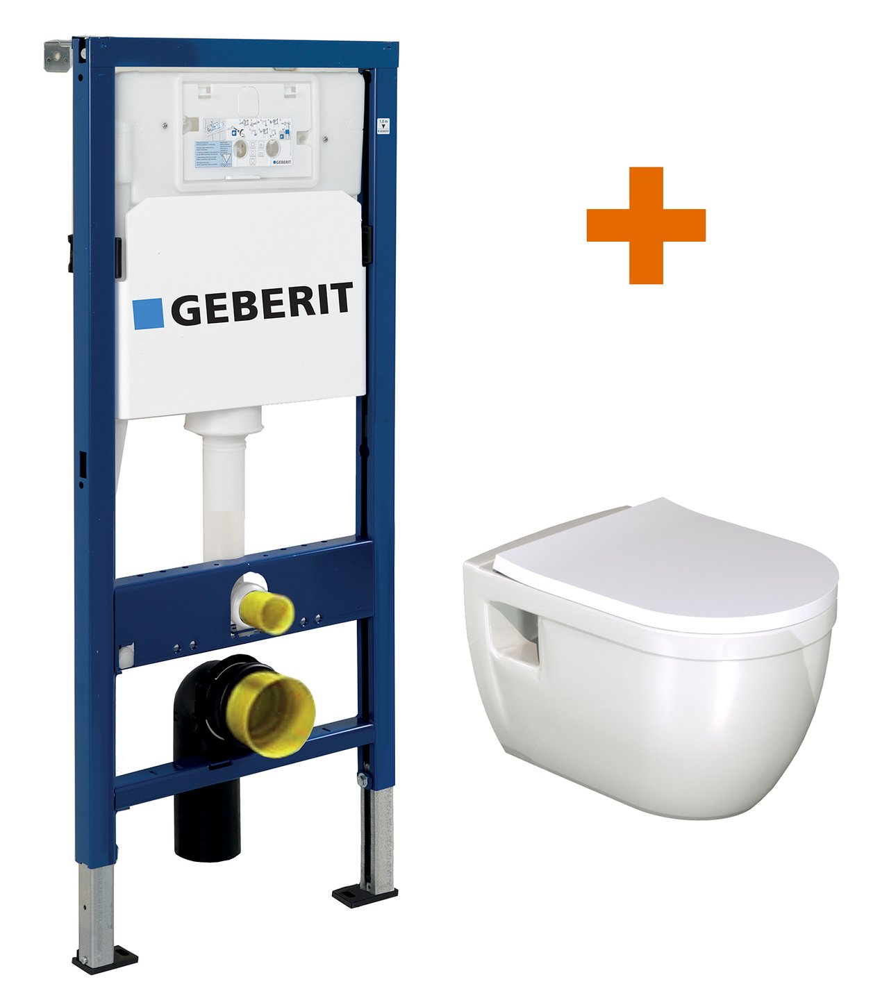 Linie Tempo hangtoilet en luxe wc-bril glanzend wit randloos met Geberit Duofix inbouwreservoir