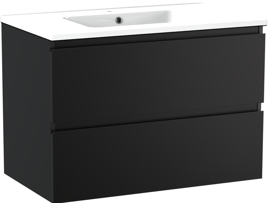 Linie Lado meuble salle de bains suspendu 80 x 46 cm noir mat avec Vano plan simple en marbre composite blanc brillant