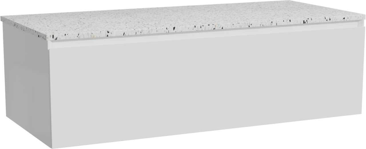 Storke Edge zwevend badmeubel 120 x 52 cm hoogglans wit met Tavola enkel of dubbel wastafelblad in mat wit/zwart terrazzo