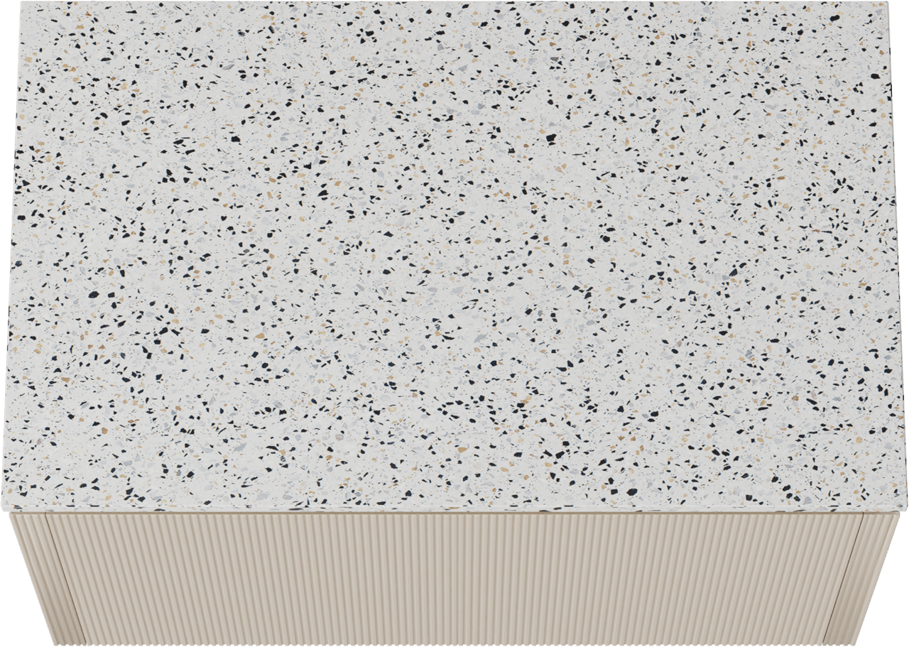 Balmani Eclips hängendes Möbelstück Set: 90 x 55 cm, Sandbeige, mit Stretto Einzel Waschtischplatte Bianco Nero Terrazzo, Vertikale symmetrische gerade Rippe