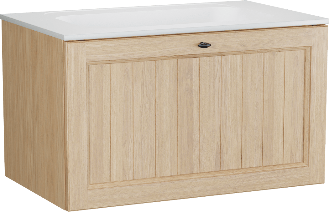 Balmani Lemon meuble salle de bains suspendu 90 x 55 cm, plaqué chêne naturel avec Tablo Strada plan simple en blanc mat