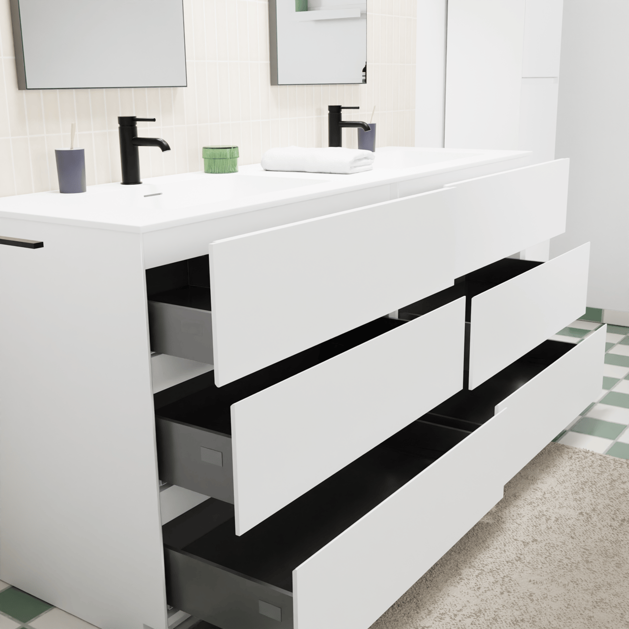 Storke Edge staand badkamermeubel 170 x 52 cm mat wit met Mata dubbele wastafel in solid surface mat wit
