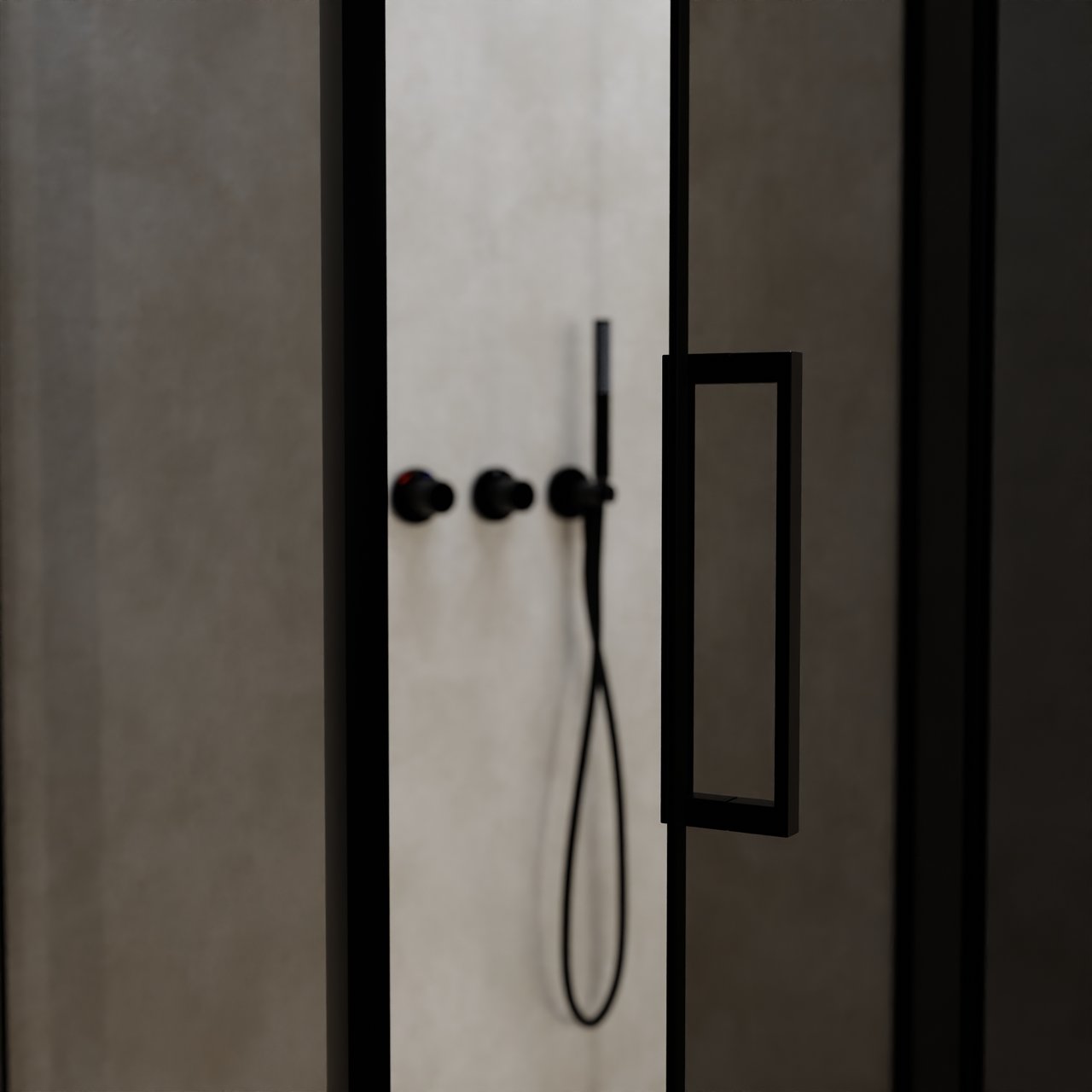 Balmani Senses Design douche en coin avec porte pivotante à droite et paroi latérale fixe, 100 x 100 cm, Verre fumé, Profil noir, coating inclus, coating inclus