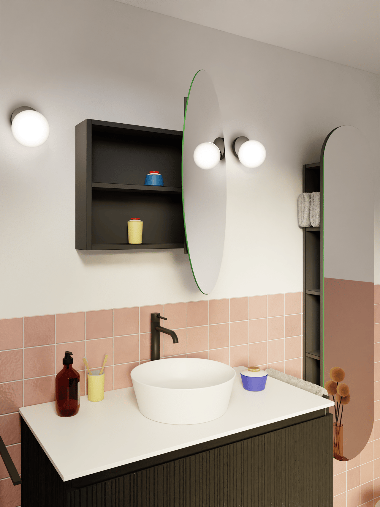 Storke Spiegelschrank Bad: Rund, 75 x 75 cm, Schwarz matt