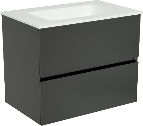 Storke Edge hängendes Möbelstück Set: 60 x 40 cm, Schwarz matt, mit Mata Einzelwaschtisch, Solid Surface Weiß matt