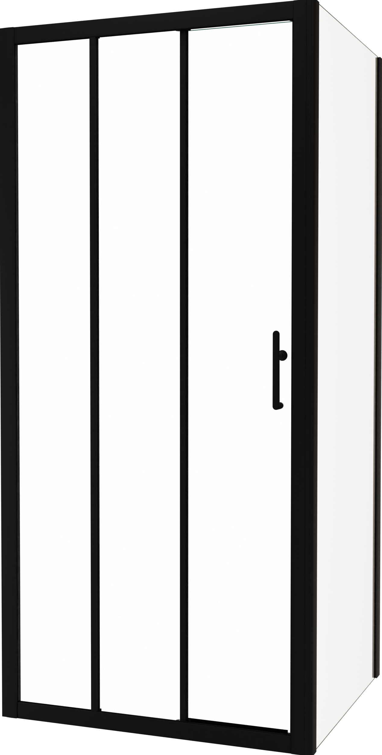 Linie Cadiz paroi de douche avec porte coulissante en trois parties et paroi latérale fixe, 80 x 80 cm, verre transparent, profil noir
