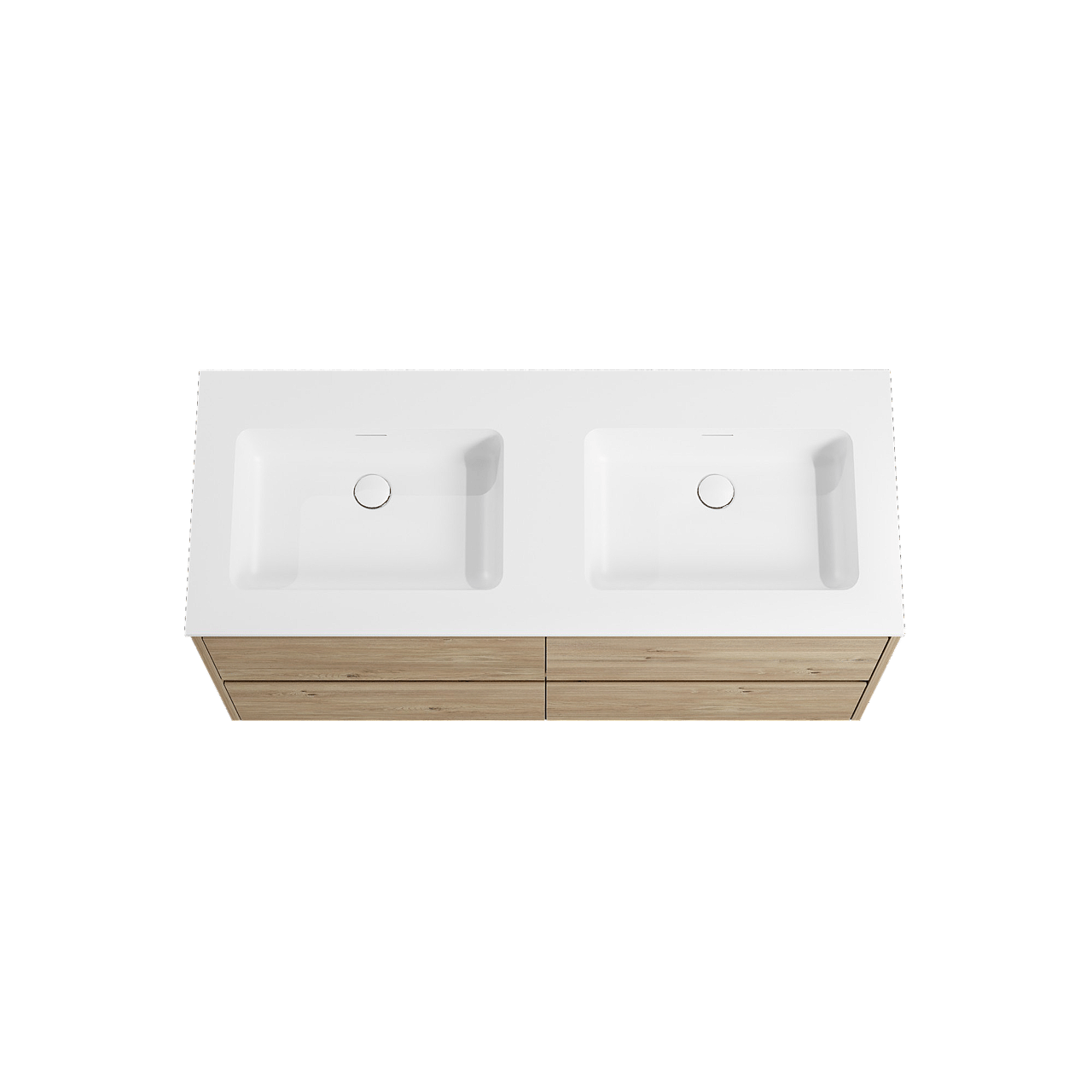 Storke Seda meuble salle de bains suspendu 130 x 52 cm chêne brut avec Mata double vasque en solid surface blanc mat