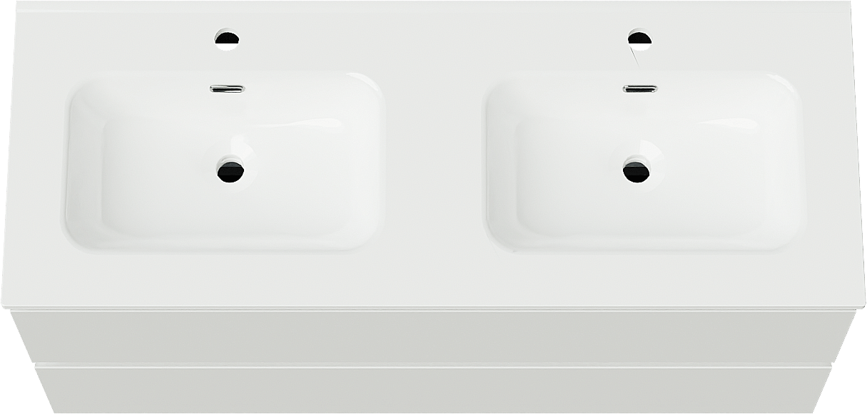 Linie Lado meuble salle de bains suspendu 120 x 46 cm blanc brillant avec Baro double vasque en porcelaine blanc brillant