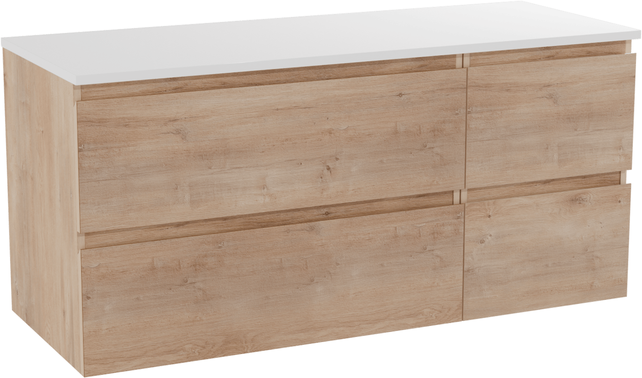 Linie Lado meuble salle de bains suspendu 120 x 46 cm chêne naturel avec Lado tablette double en marbre composite blanc brillant