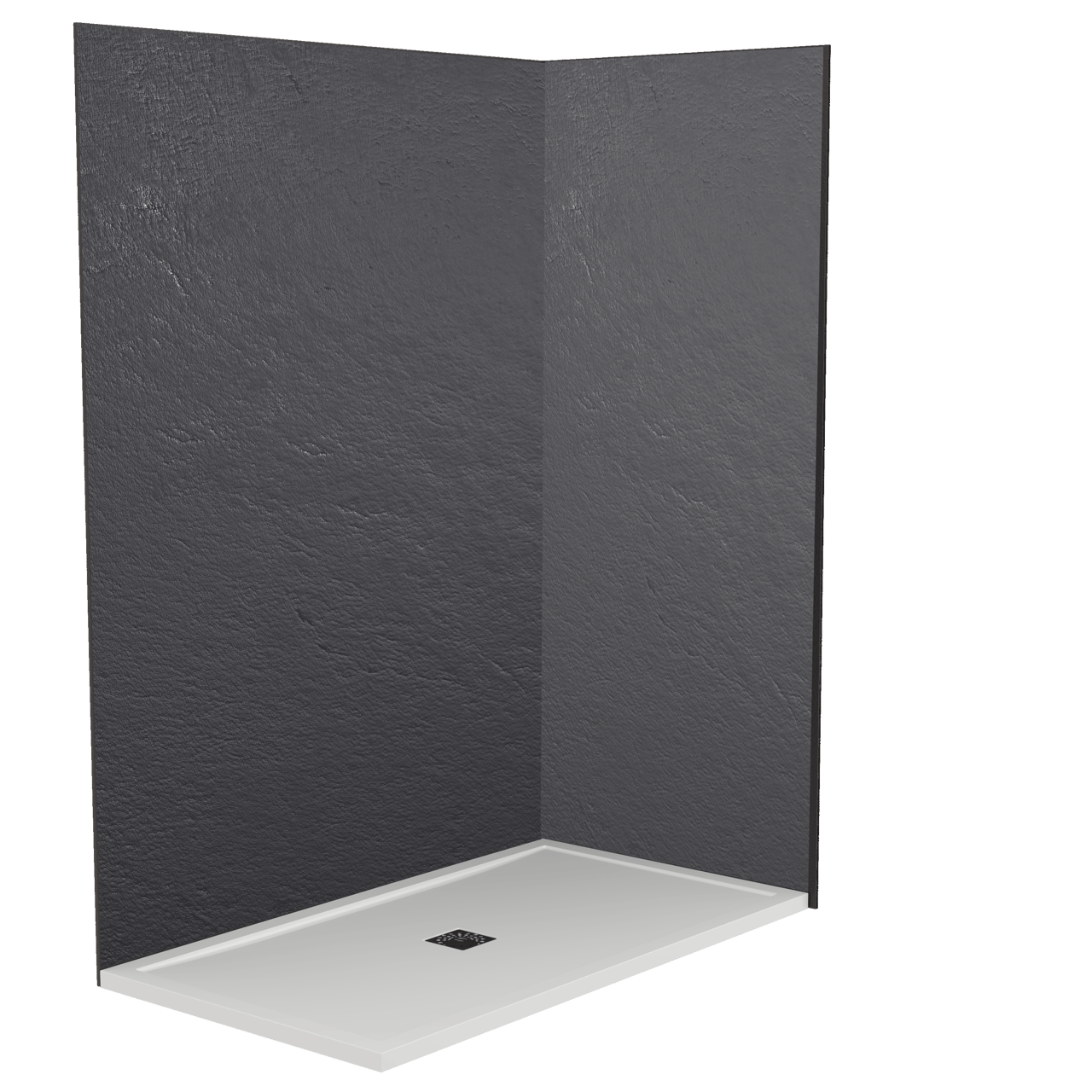 Balmani Zeno Duschrückwand: 160 x 90 x 220 cm, Marmorkomposit, Grafitgraue Schieferstruktur, matt
