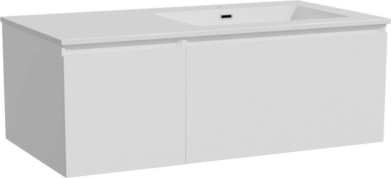 Storke Edge zwevend badkamermeubel 100 x 52 cm mat wit met Diva asymmetrisch rechtse wastafel in composietmarmer glanzend wit