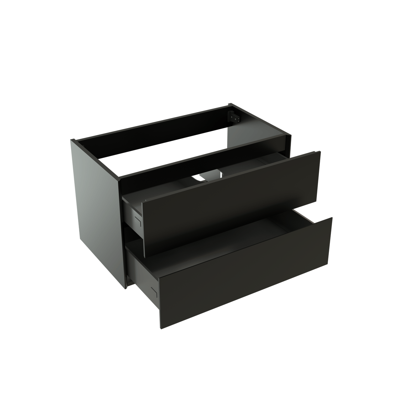 Storke Edge hängender Waschbeckenunterschrank: 80 x 46 cm, Schwarz Matt, 2 Schubladen