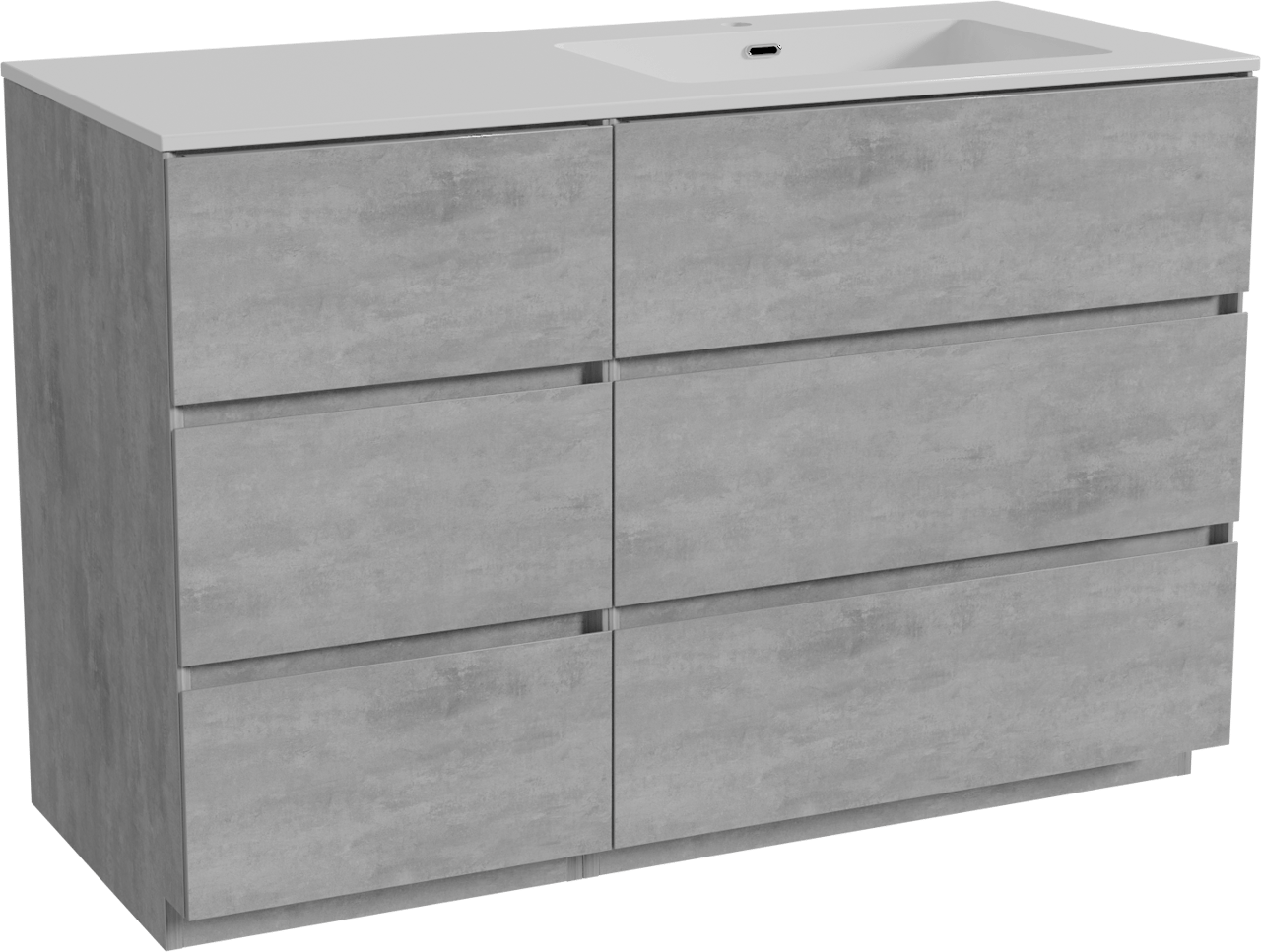 Storke Edge meuble salle de bains à poser 120 x 52 cm béton gris foncé avec Diva plan vasque asymétrique à droite en marbre composite blanc brillant