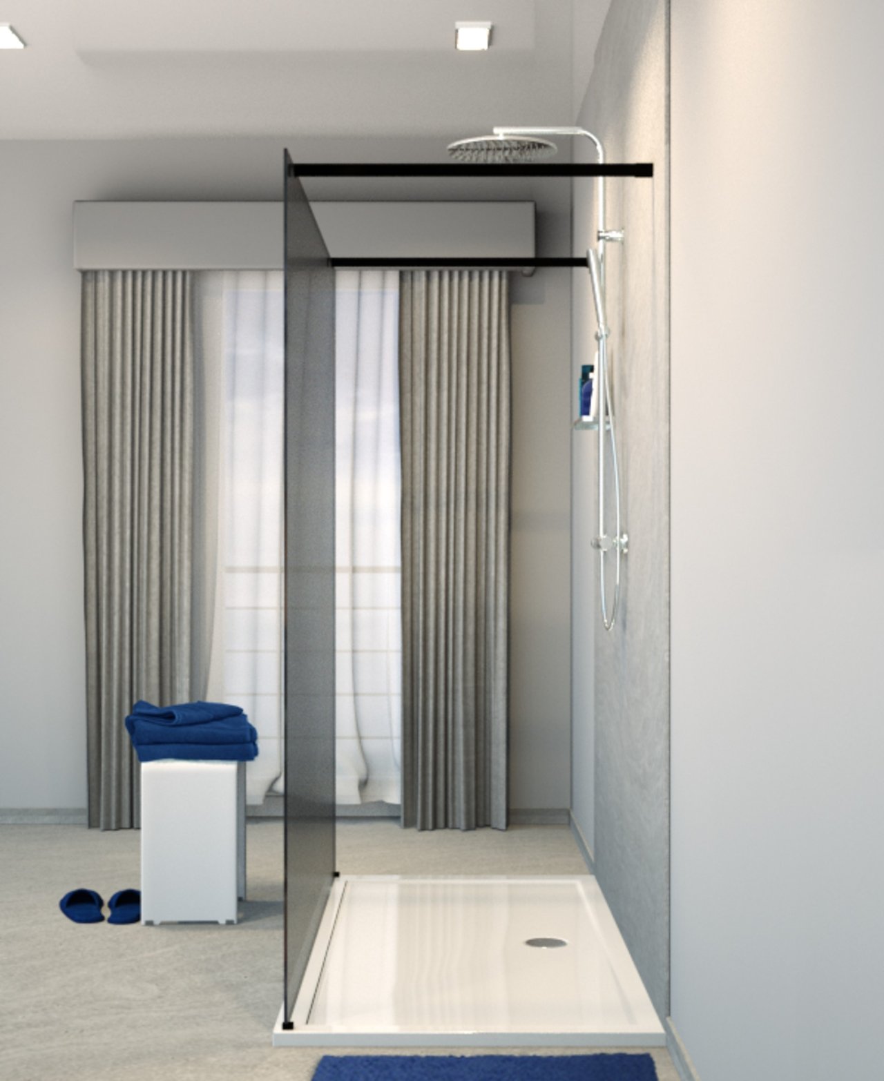 Balmani Modular inloopdouche met vrijstaande wand 180 x 200 cm rookglas mat zwart profiel