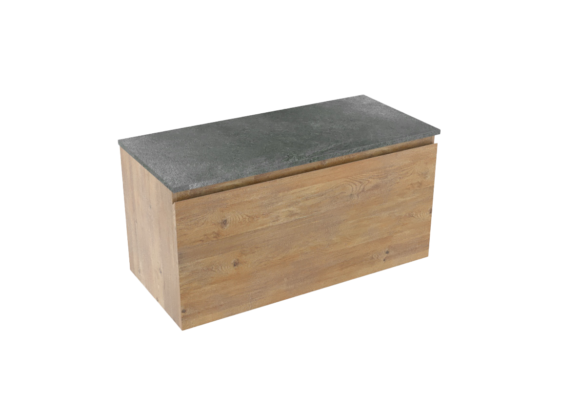 Linie Lado hängendes Möbelstück Set: 100 x 46 cm, Naturbelassene Eiche, mit Lado Einzel- oder Doppel Waschtischplatte, Melamin Schiefergrau