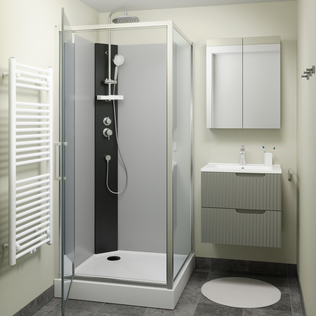 Linie Salta complete douchecabine met draaideuren 90 x 90 cm helder glas chroom profiel met kraan