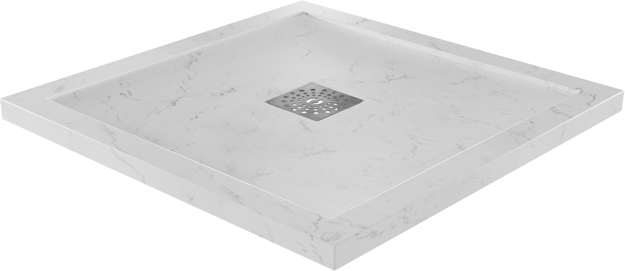 Linie Lido douchebak 80 x 80 cm composietmarmer witte marmer look leisteenstructuur