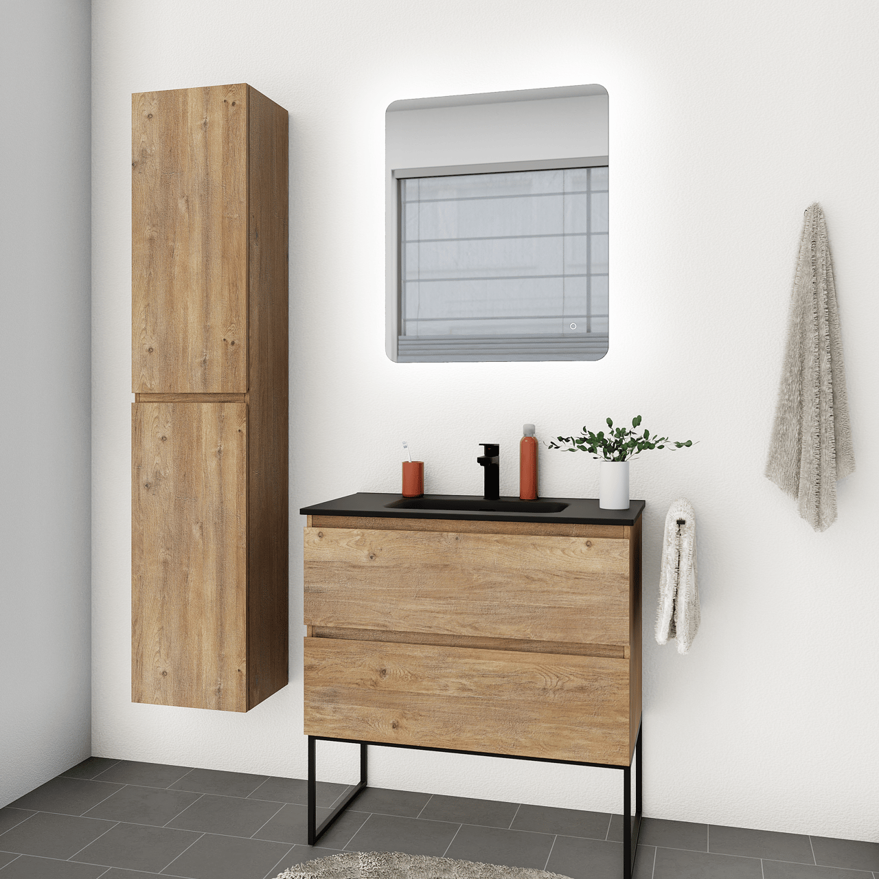 Linie Lux miroir coins arrondis lumineux 63 x75 cm