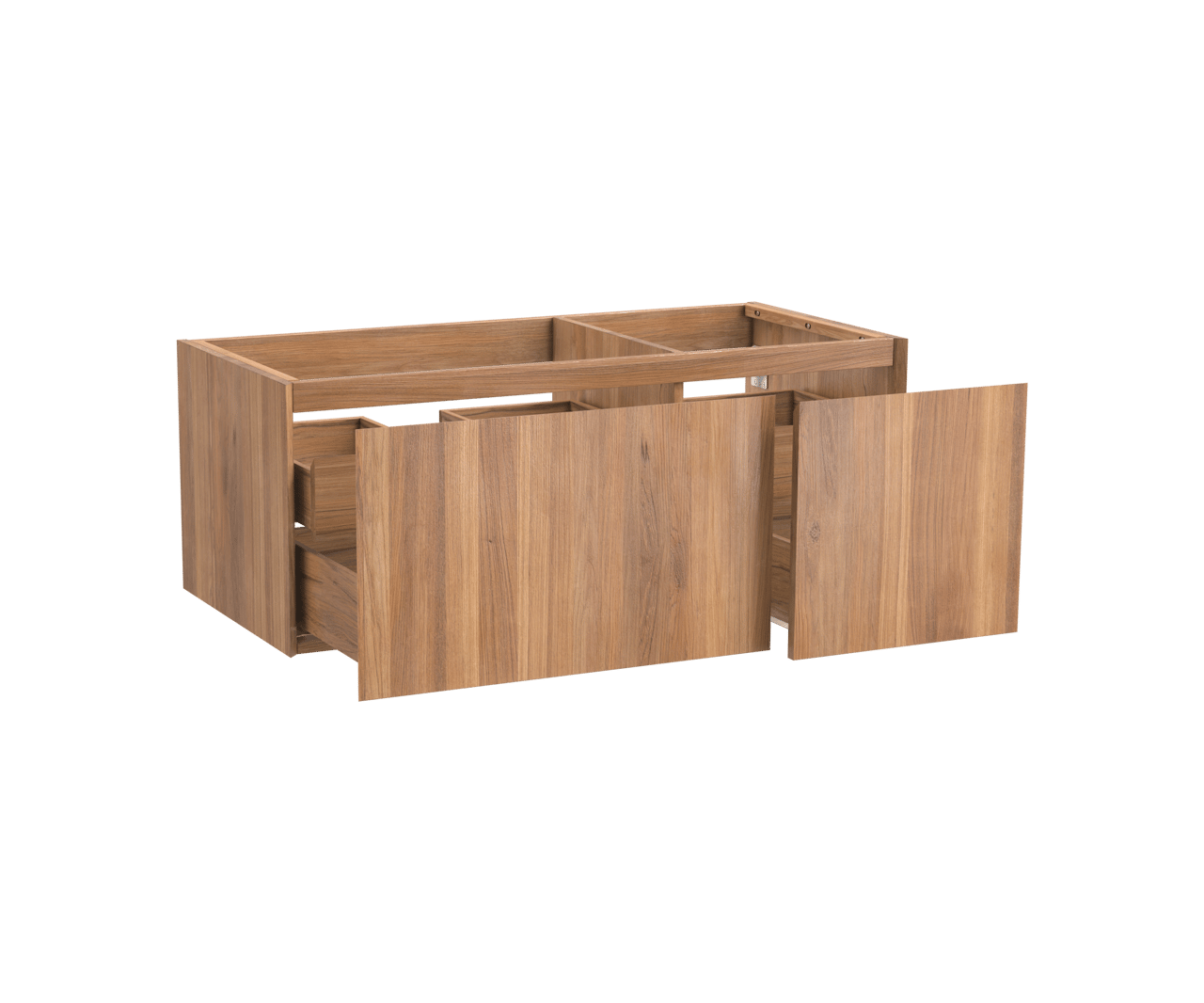 Balmani Idra by Mitra hängender Waschbeckenunterschrank: 120 x 55 cm, asymmetrisch links, Teak, 4 Schubladen