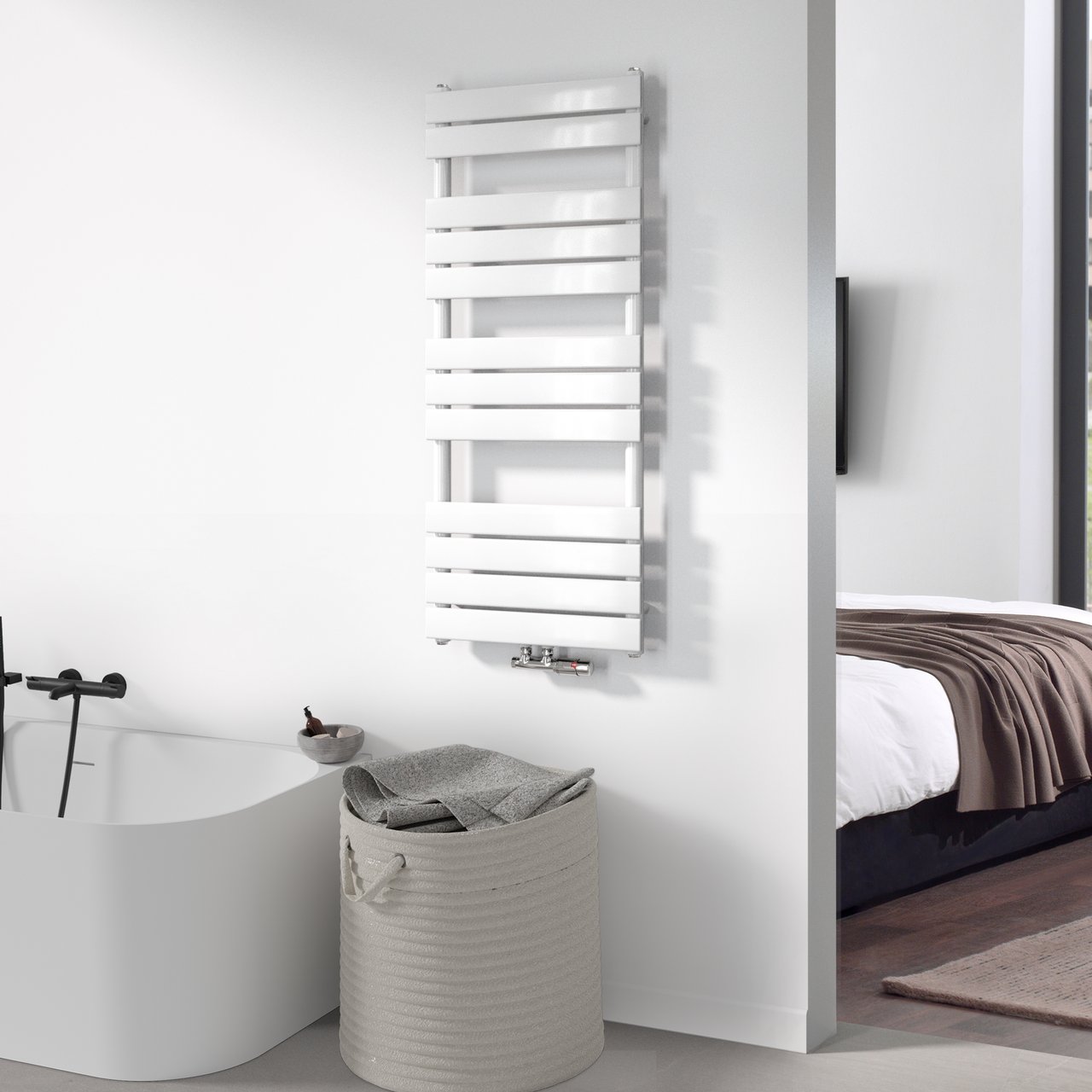 Vipera Vulcan enkele handdoekradiator 50 x 120 cm centrale verwarming Hoogglans Wit zij- en middenaansluiting 734W