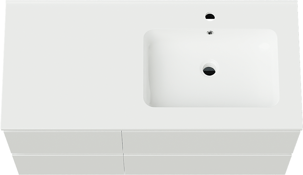 Linie Lado meuble salle de bains suspendu 100 x 46 cm blanc brillant avec Vano vasque asymétrique droite en marbre composite blanc brillant