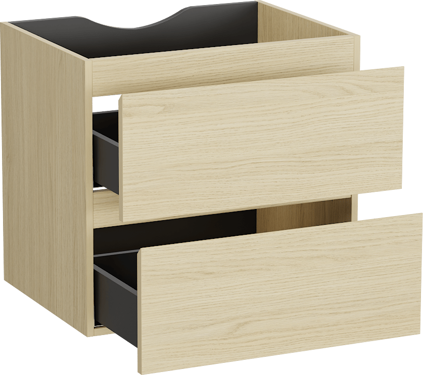 Linie Lado hängender Waschbeckenunterschrank: 60 x 46 cm, Skandinavische Eiche, 2 Schubladen