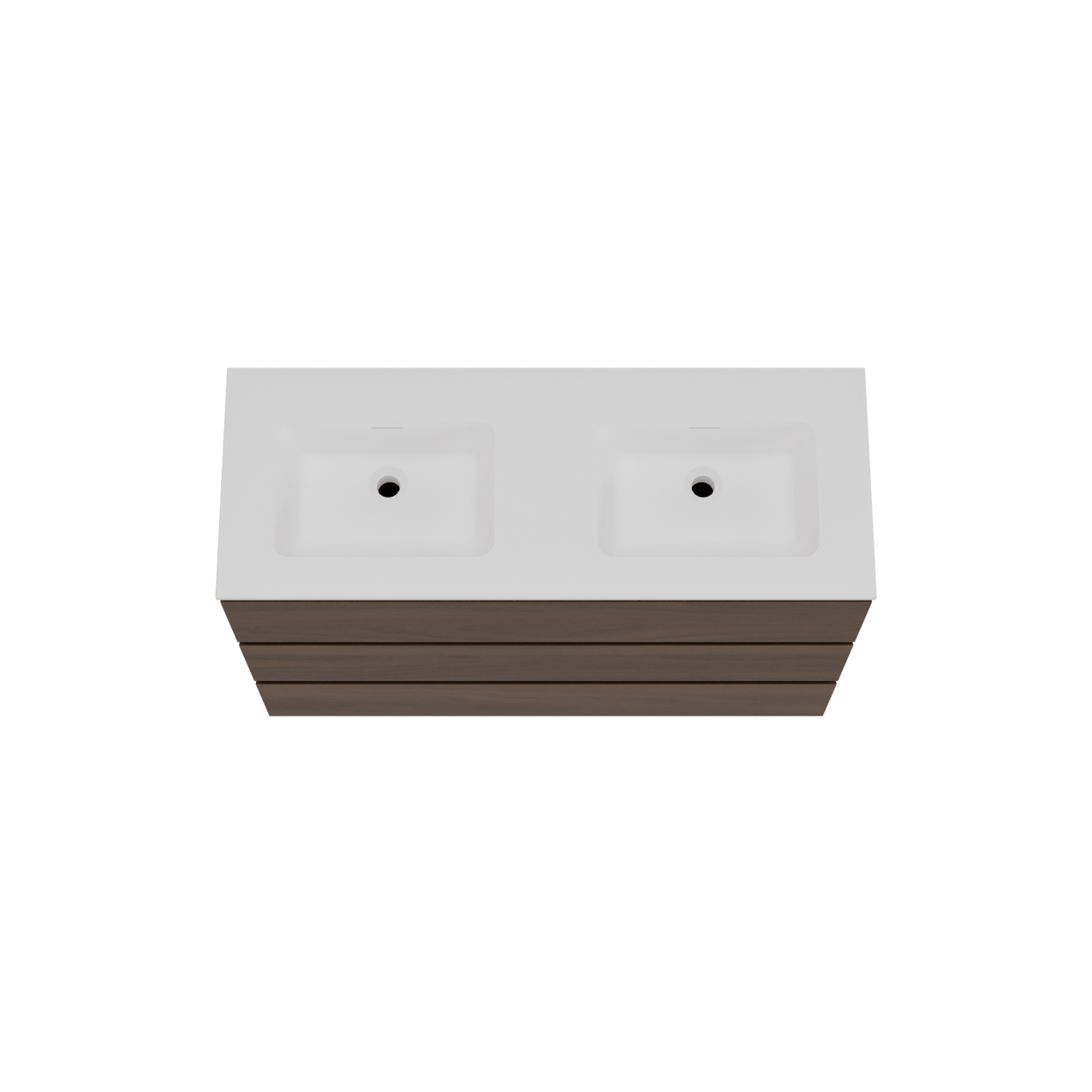 Storke Edge freistehendes Möbelstück Set: 120 x 46 cm, Nussbaum, mit Mata Doppelwaschtisch, Solid Surface Weiß matt