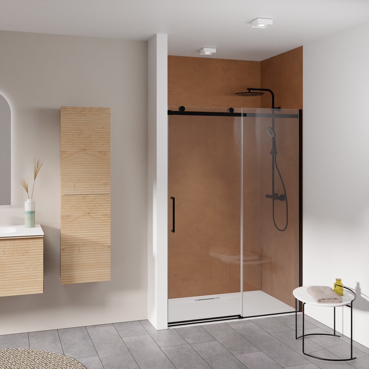 Luca Varess Boltano douche schuifdeur 150 cm x 200 cm Helder glas mat zwart profiel