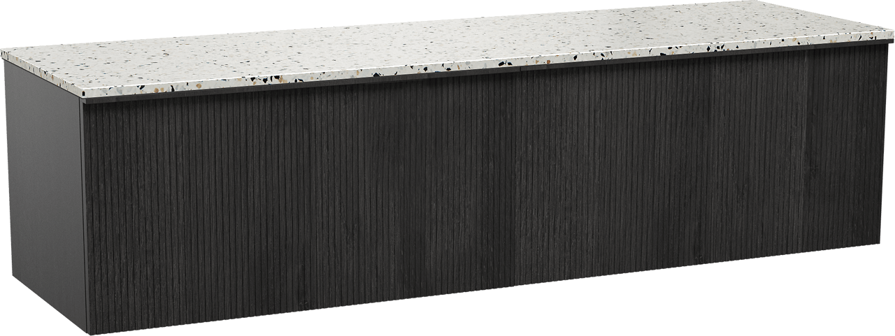 Balmani Forma meuble salle de bains suspendu 180 x 55 cm chêne noir avec Stretto tablette simple ou double en blanc/noir mat terrazzo, Nervure droite symétrique verticale
