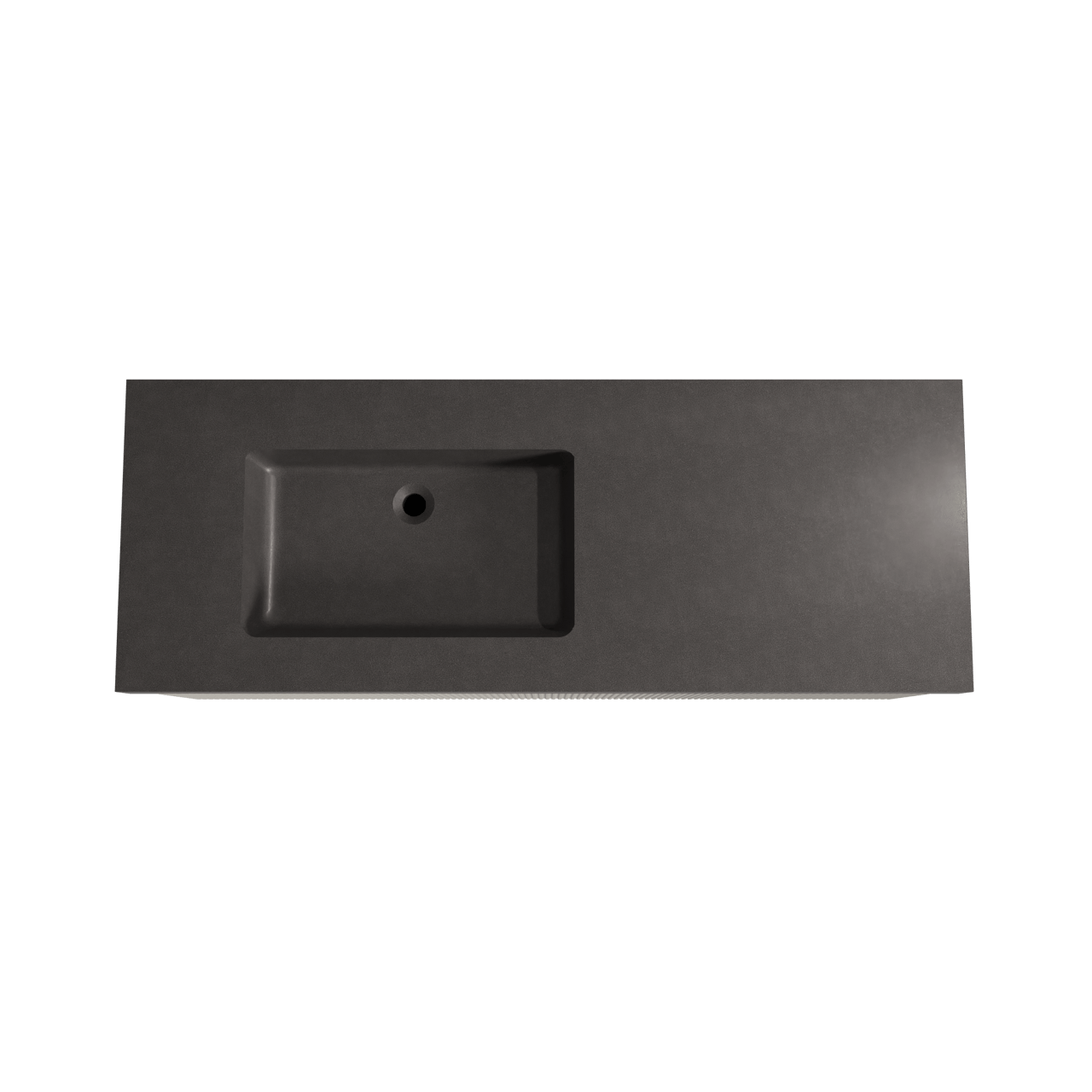 Storke Ribs meuble salle de bains suspendu 140 x 52 cm soie grise avec Scuro High plan vasque asymétrique à gauche en quartz noir mat, Nervure droite symétrique verticale