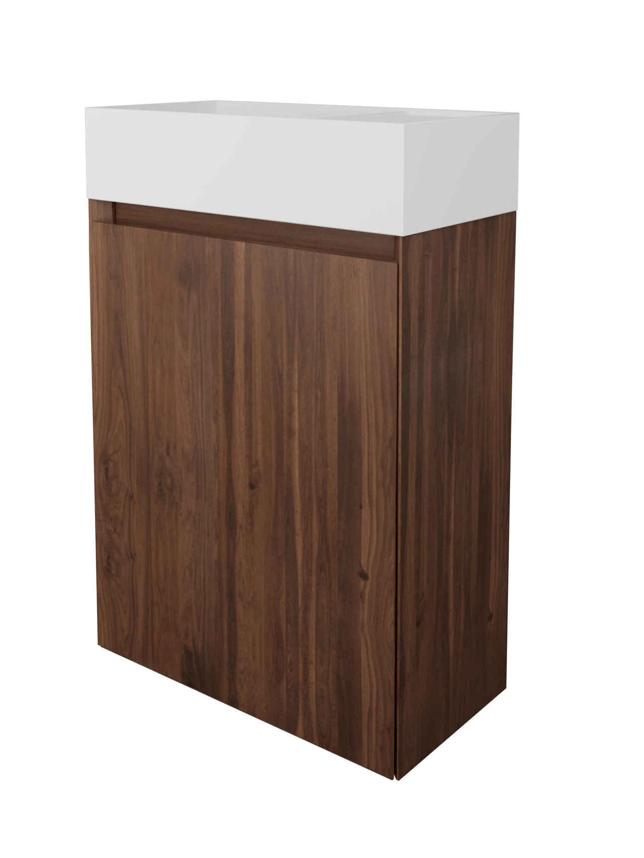 Balmani Mitra hängendes WC-Möbel-Set, 42 x 21 cm, amerikanischer Nussbaum, mit Loop Waschtisch in mattem Solid Surface