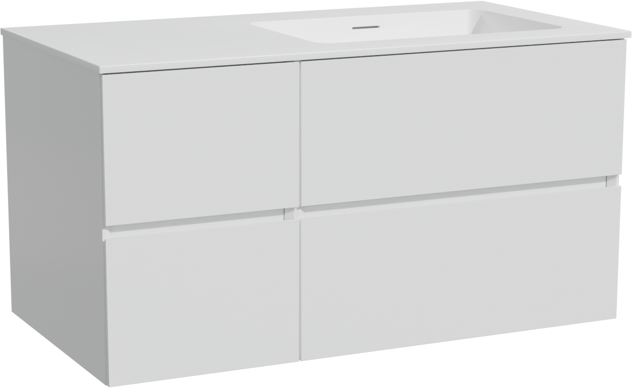 Storke Edge zwevend badmeubel 100 x 52 cm hoogglans wit met Mata asymmetrisch rechtse wastafel in solid surface mat wit