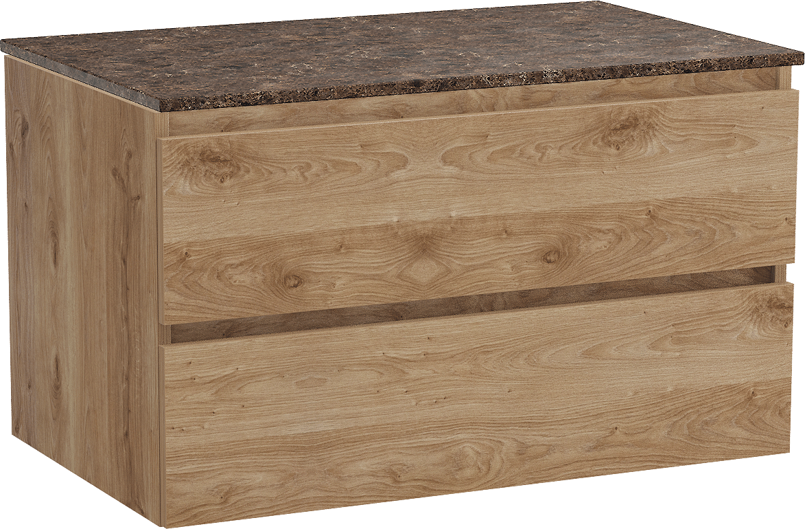 Balmani Lucida meuble salle de bains suspendu 90 x 55 cm chêne brut avec Stretto tablette simple en marbre dark emperador